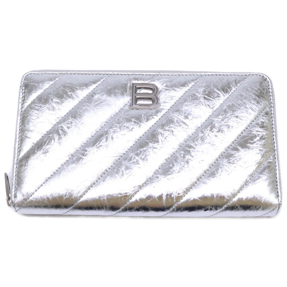 BALENCIAGA 766447 Crush Continental Wallet, Quilted Long Wallet (with coin pu...